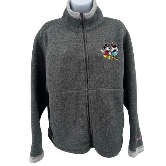 Disneyland Resort Gray Mickey Mouse & Minnie Embroidered Fleece Jacket Womens L - Picture 2 of 9
